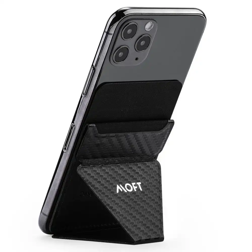 Moft X Universal/Portable Phone Stand w/ Cards RFID Protection Holder Carbon BLK