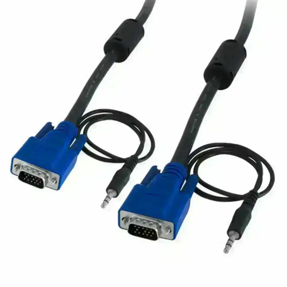 Pro2 10m VGA to VGA Male Projector/Monitor Plug + 3.5mm Stereo Audio Jack Cable