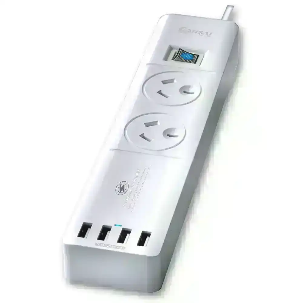 Power Board 2 Way Outlets Socket 4 Usb Charging Charger Ports w/Surge Protector