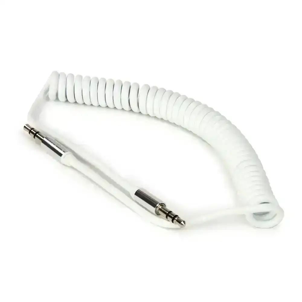 Buddee Coiled Aux Auxiliary 3.5mm Cable Car Stereo 1.5m Audio Lead Cord Male WHT