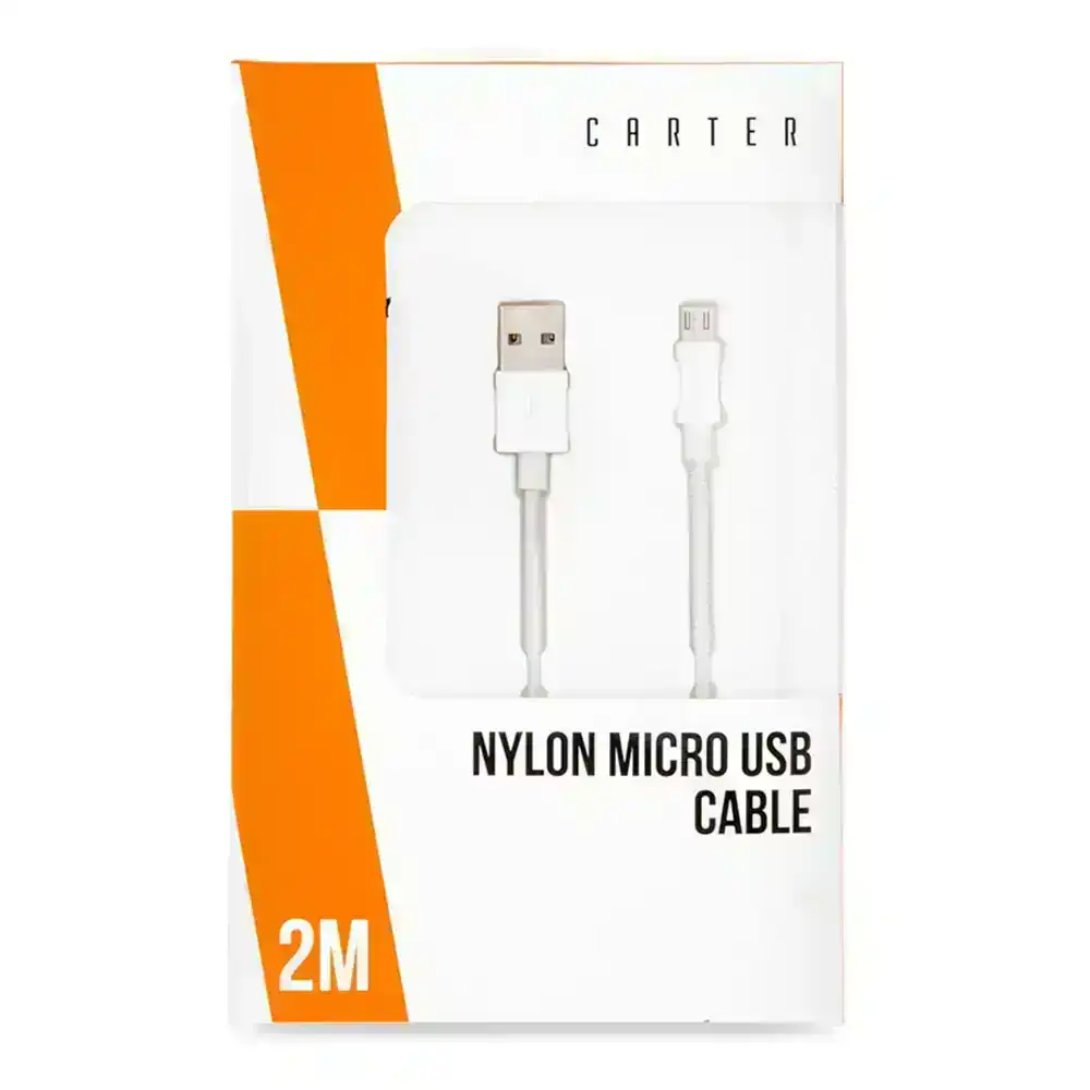 Carter 2m Micro USB Nylon Data Sync/Charging Cable Cord f/ Samsung/Android White