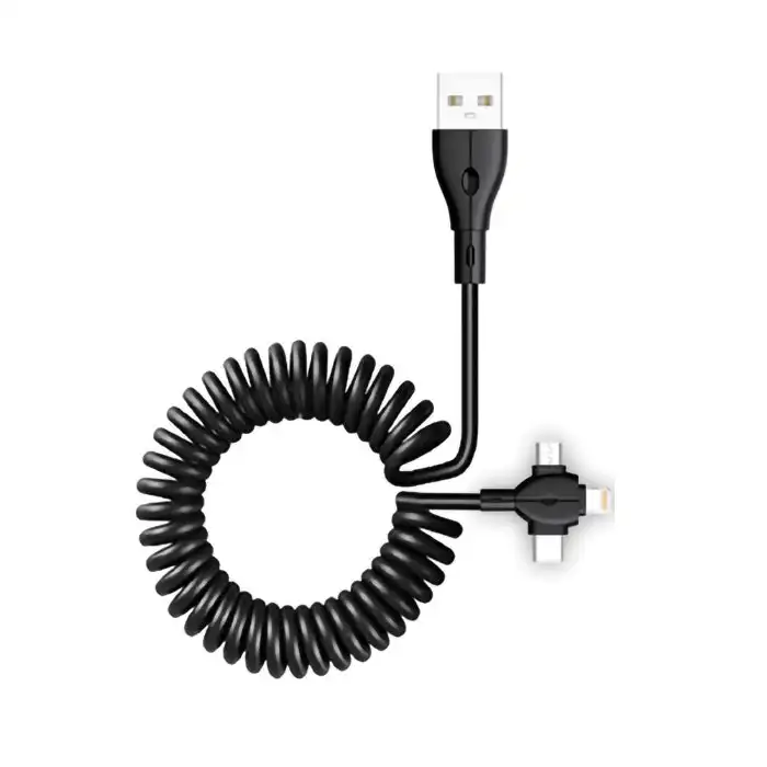 Sansai 1.5m 3in1 USB USB-C Micro Charging Coiled Cable for iPad/iPhone Assort