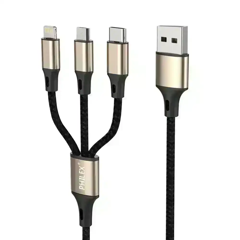 Philex 3In1 1.2m Lightning/Micro/USB C Charging Cable for iPhone 11/Samsung GLD