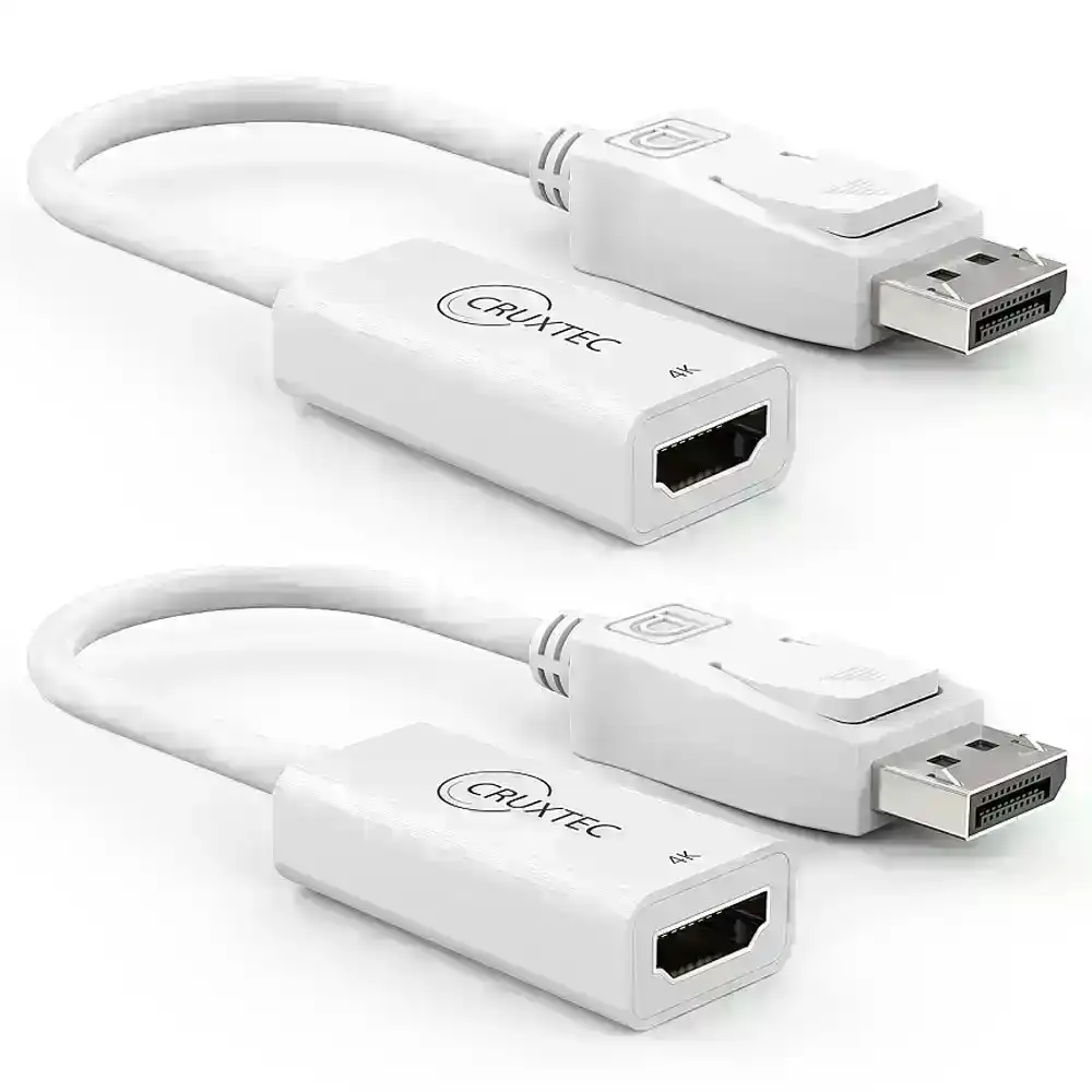2x Cruxtec Displayport Male To HDMI Female 4K Adapter Display Cable Converter WH