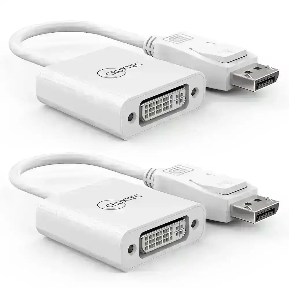 2PK Cruxtec DisplayPort Male To DVI Female 4K Display Adapter Cable Converter WH