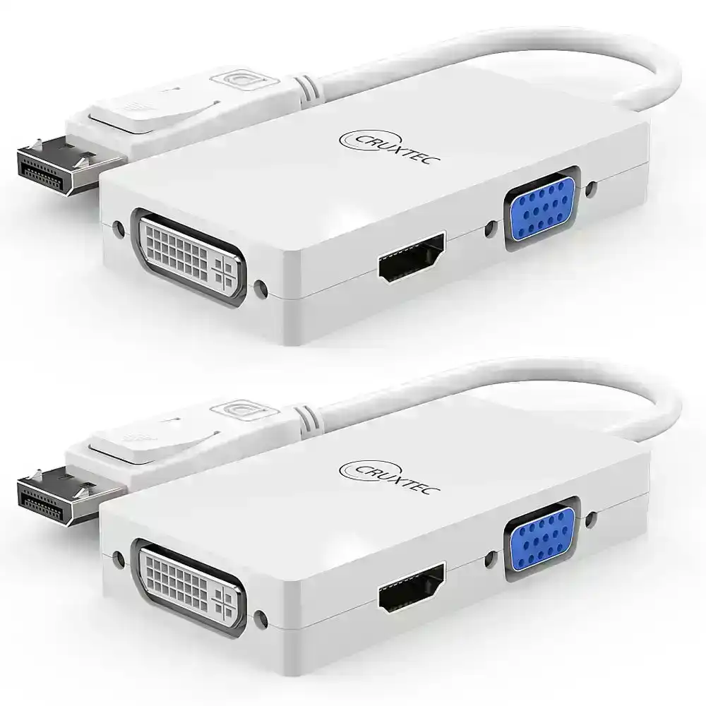 2PK Cruxtec DispayPort to HDMI/VGA/DVI 15cm Cable 4K Video Adapter Converter WHT