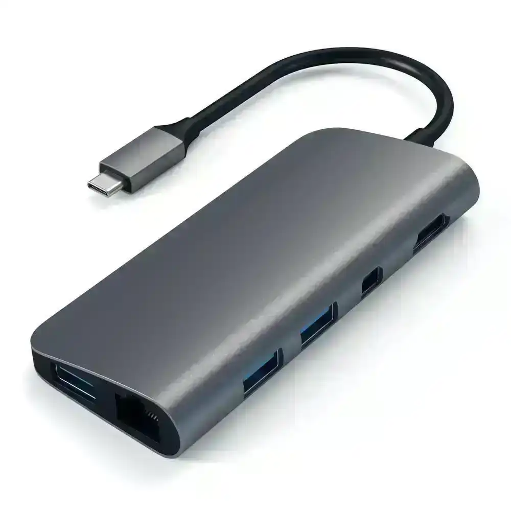 Satechi USB-C Multimedia Adapter w/Ethernet/Mini Display/USB-C/USB-A/HDMI Grey
