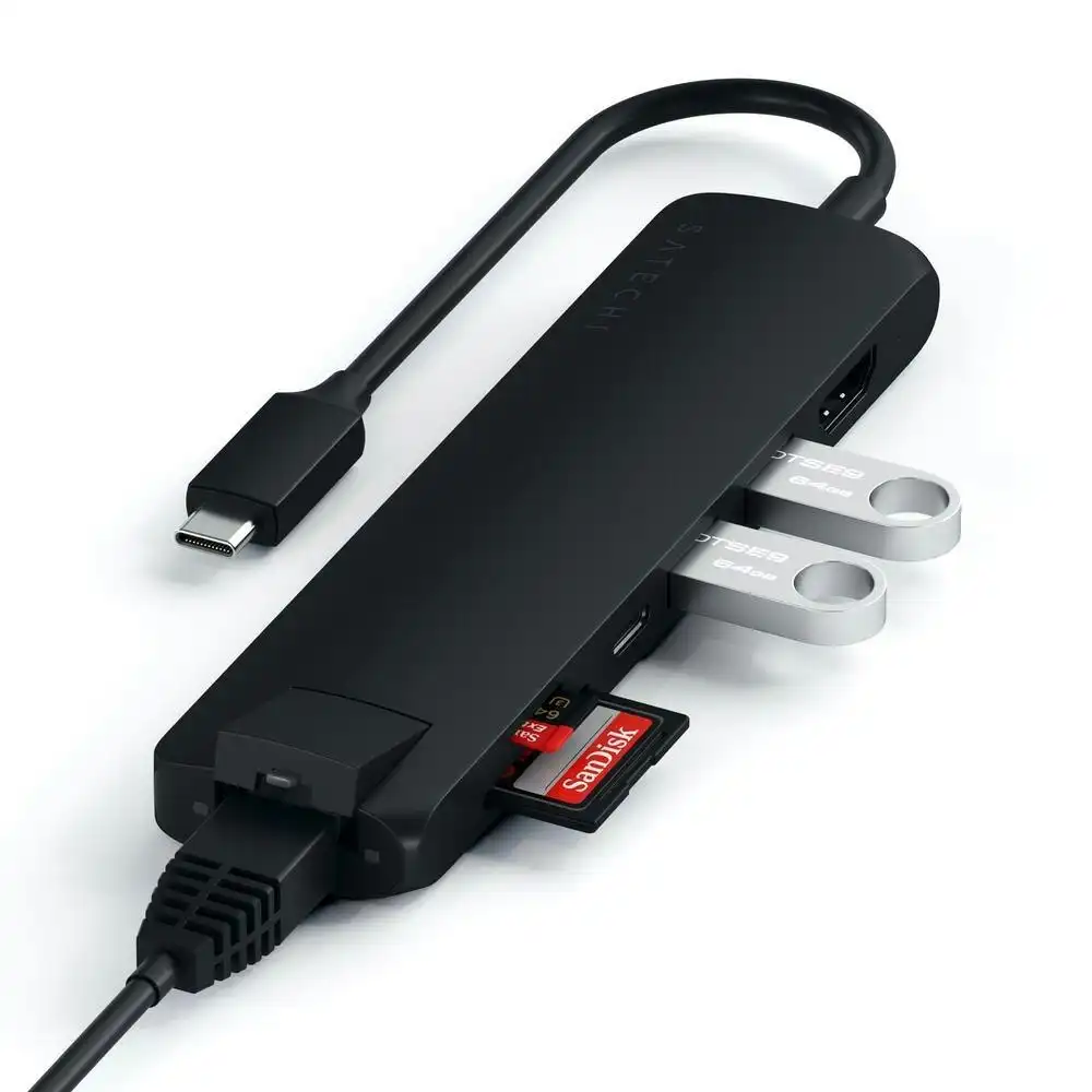 Satechi USB-C Slim Multiport Ethernet/HDMI/USB-C/2x USB-A/SD/Micro-SD Hub Black