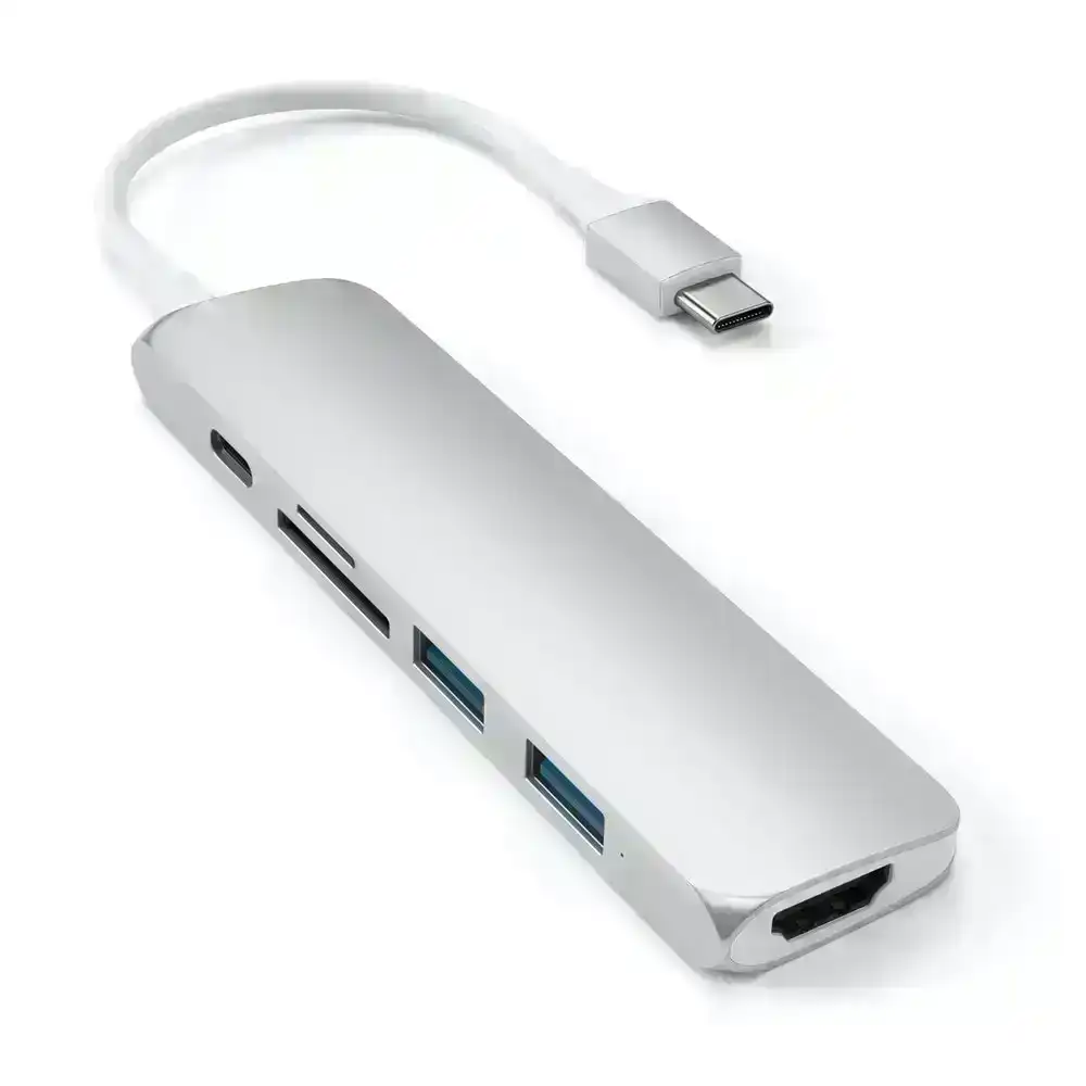 Satechi Slim USB-C MultiPort Adapter w/USB-C/HDMI/SD/Micro SD Slot/USB-A Hub SLV