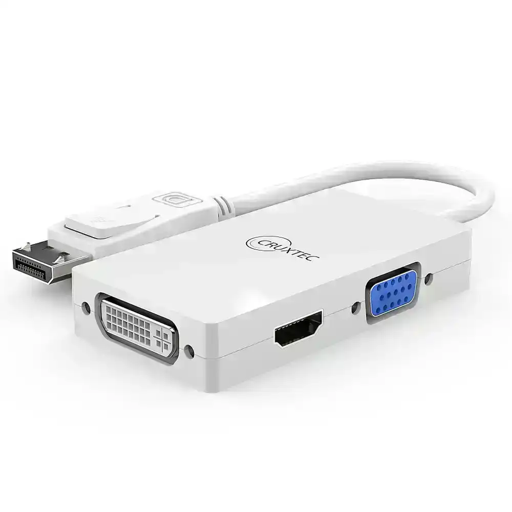 Cruxtec DispayPort to HDMI/VGA/DVI 15cm Cable 4K Video Adapter Converter White