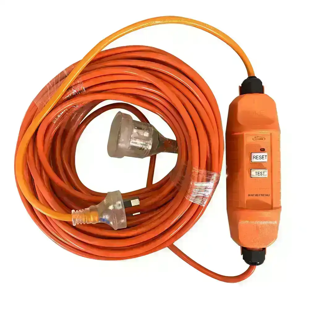 Cleanstar 20m Rubber Extension Cable Lead w/ In-line RCD Safety Switch Orange