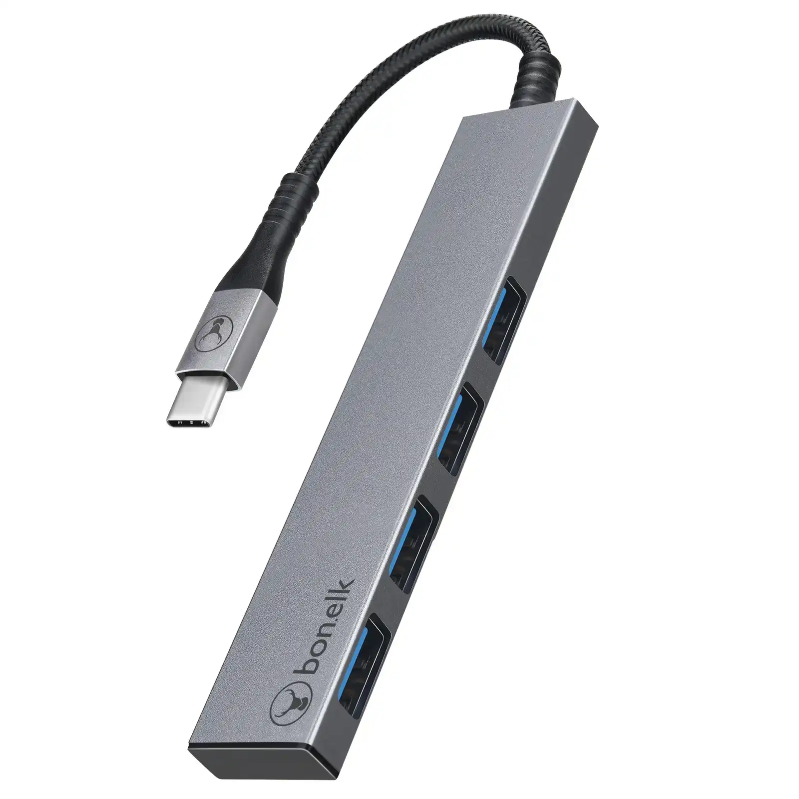 Bonelk Long-Life USB-C to 4 Port USB 3.0 Slim Hub/Adapter for Laptop Space Grey