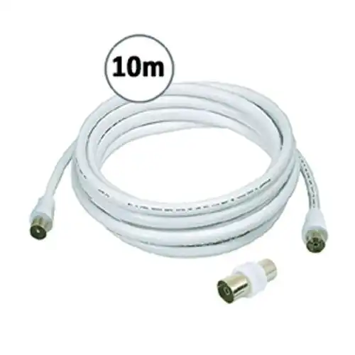 Sansai 10m M to Male Antenna Flylead TV Coaxial Cable w/ Female Adaptor White
