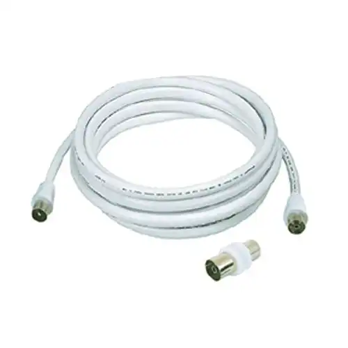 Sansai 5m M to Male Antenna Flylead TV Coaxial Cable w/ Female Adaptor White