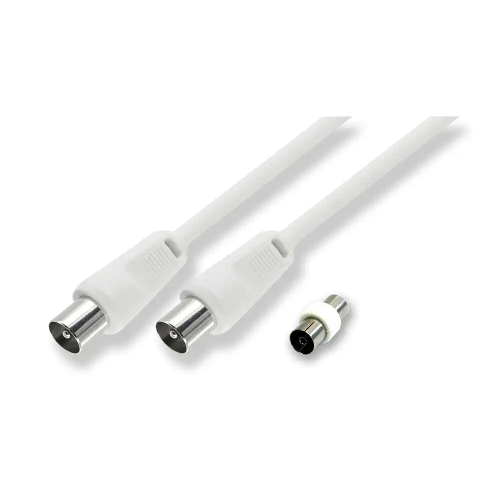 Sansai 3m M to Male Antenna Flylead TV Coaxial Cable w/ Female Adaptor White