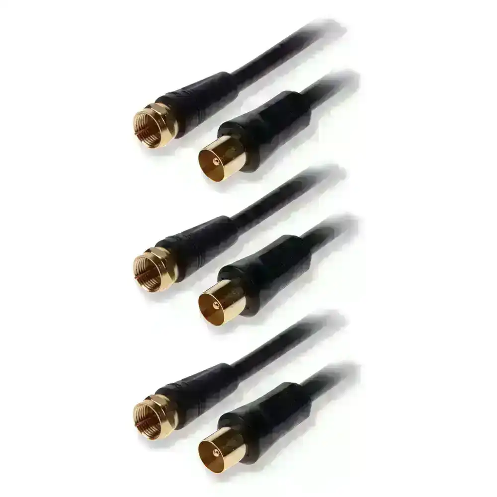 3x Sansai 1.5m Male RF to F-Plug TV Antenna Coaxial Flylead Cable Connector Cord