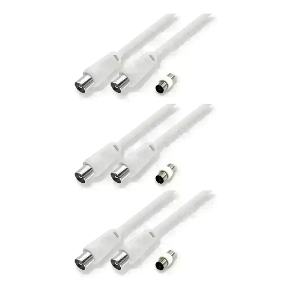 3x Sansai 3m M to Male Antenna Flylead TV Coaxial Cable w/ Female Adaptor White