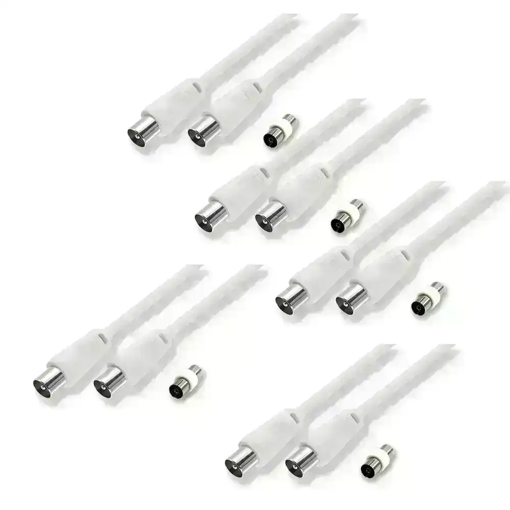 5x Sansai 1.5m M to Male Antenna Flylead TV Coaxial Cable w/Female Adaptor White