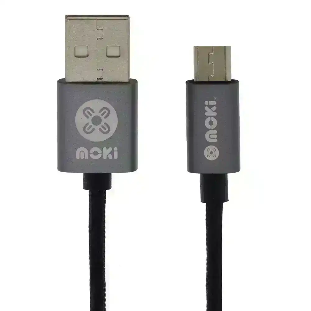 Moki 3m Braided Gun Metal Tip King Size MicroUSB to USB Sync/Charge Cable f/ PC
