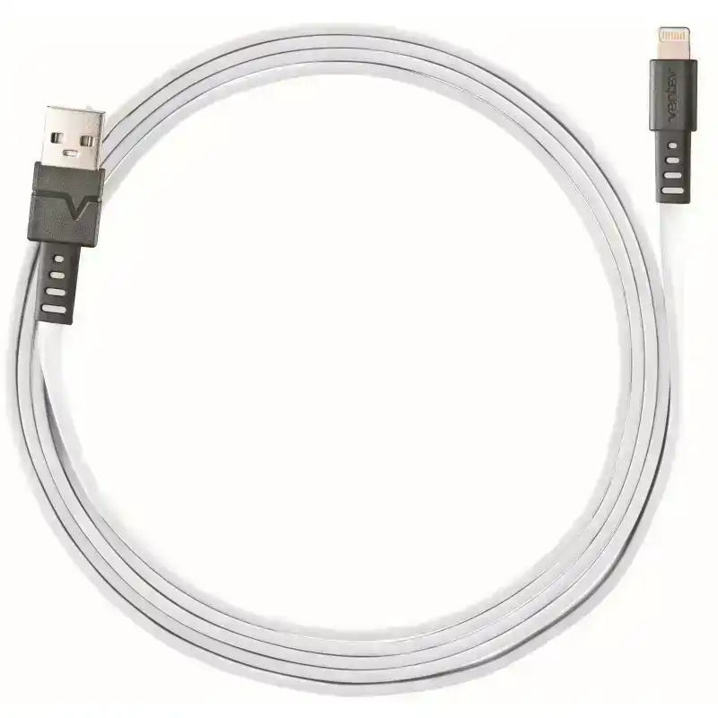 Ventev 6ft Flat USBA/Lightning Car/Wall Charging/Sync Cable for iPhone/iPad WHT