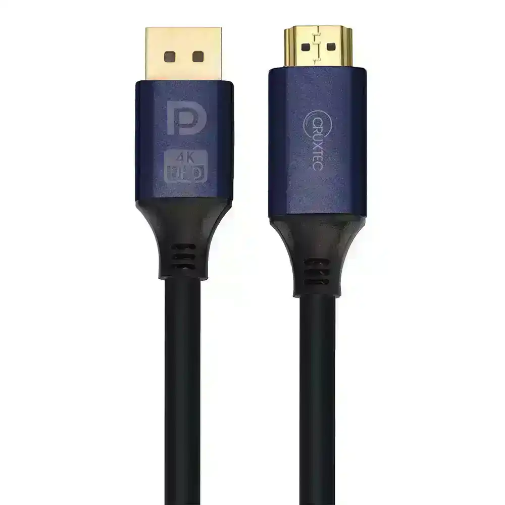 Cruxtec Displayport Gaming Gold Plated Male To HDMI Male Cable 2m Black 4K/60Hz