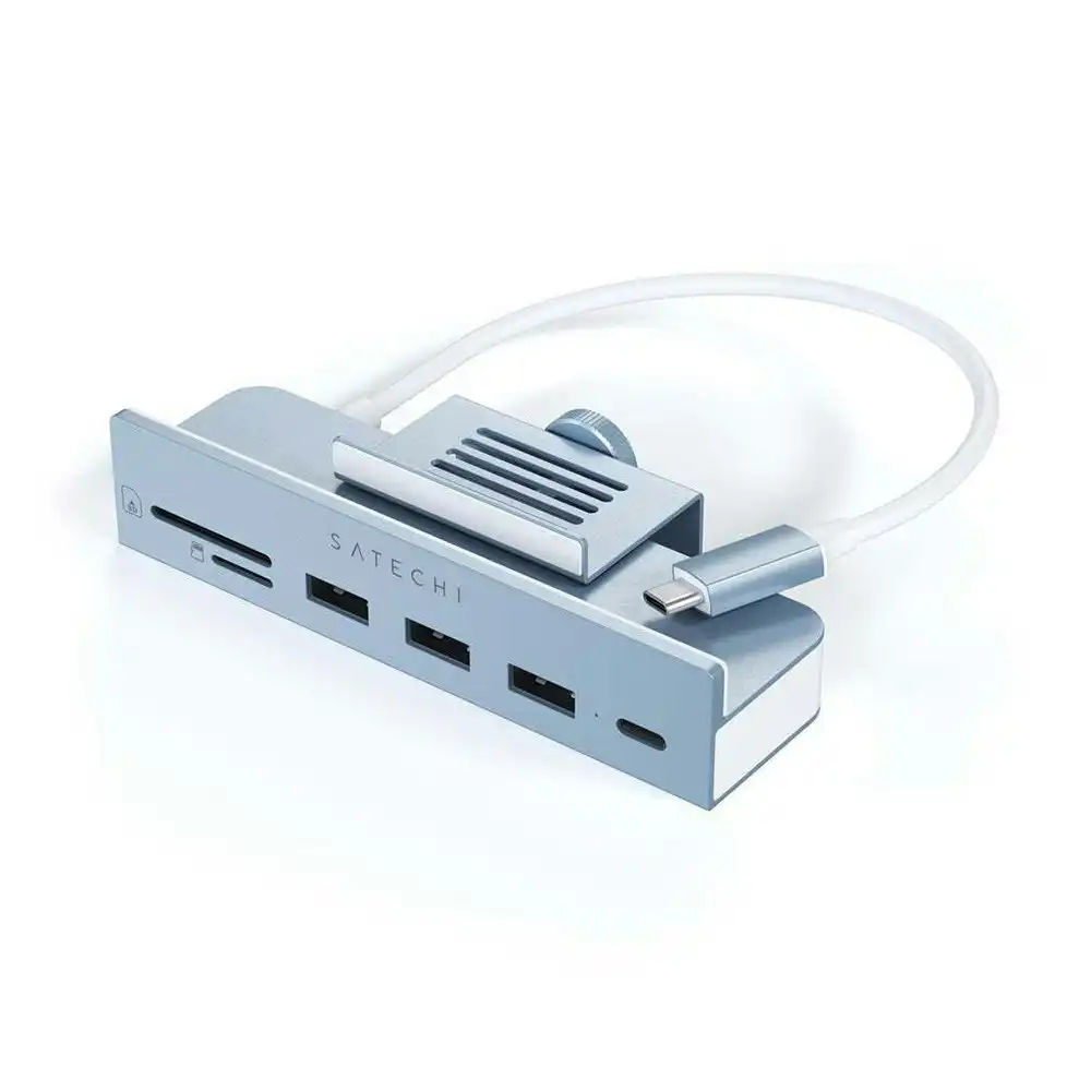 Satechi USB-C Clamp Hub Female USB-A Micro/SD Card Reader Port For 24" iMac Blue