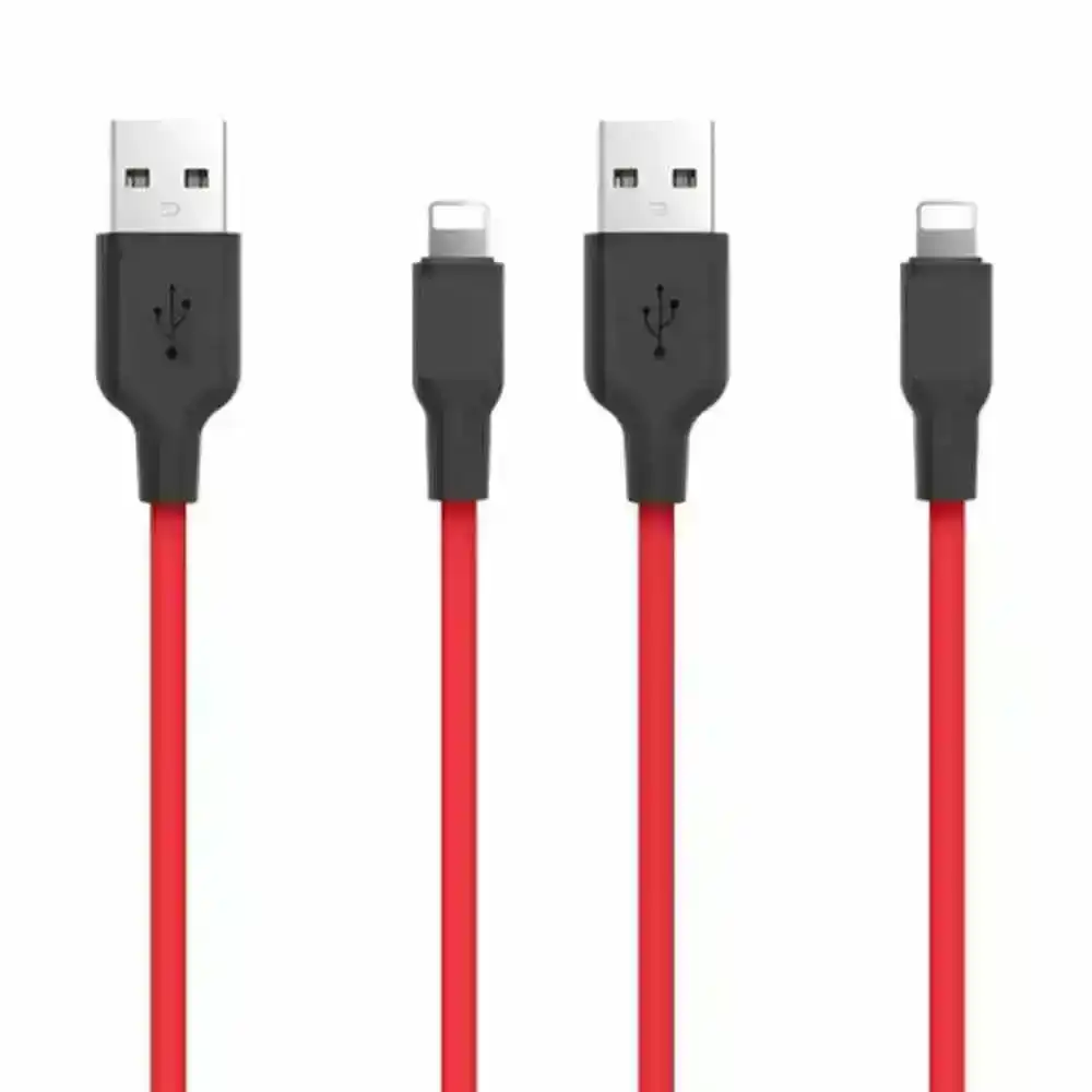 2x Philex 1m Silicone 2A Charge/Sync Lightning Cable to USB for Apple iPhone Red