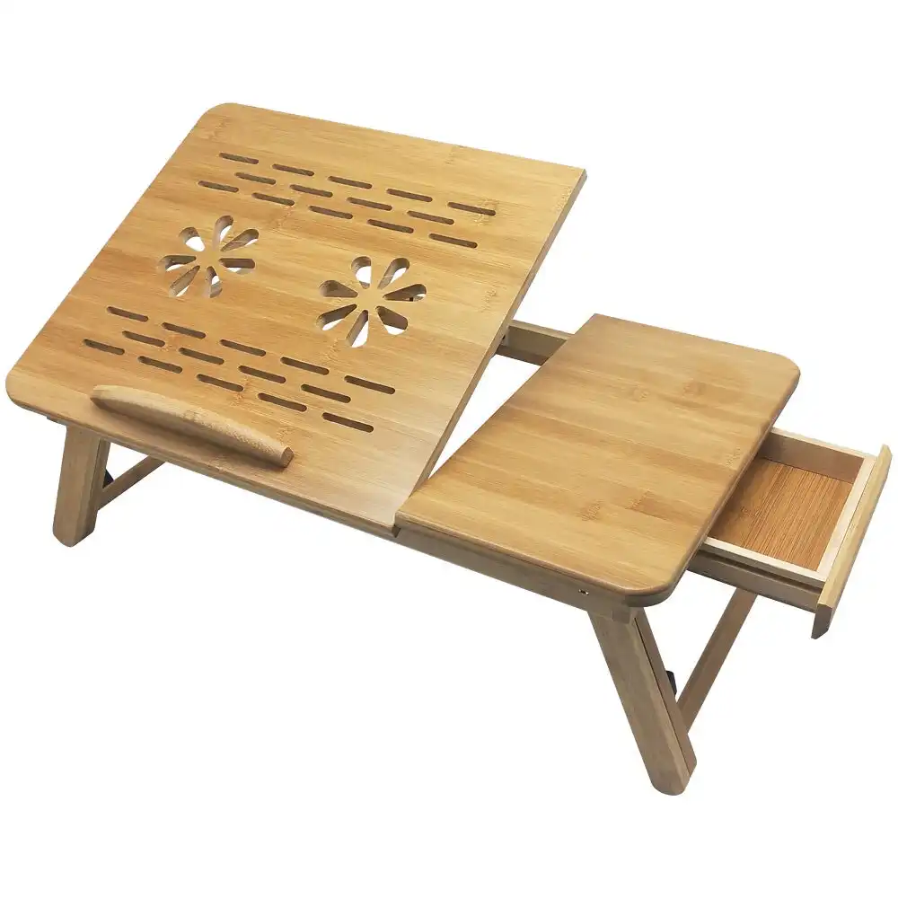 Vistara 58cm Bamboo Laptop Table/Desk w/Drawer Foldable/Adjustable/Compact