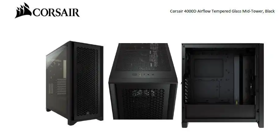 Corsair Carbide 4000D Airflow Mid Tower ATX Tempered Glass Case f/ Gaming PC BLK