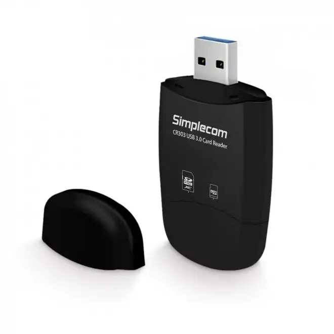 Simplecom SuperSpeed Male USB 3.0 to microSD/SD Card Reader Female For PC Black