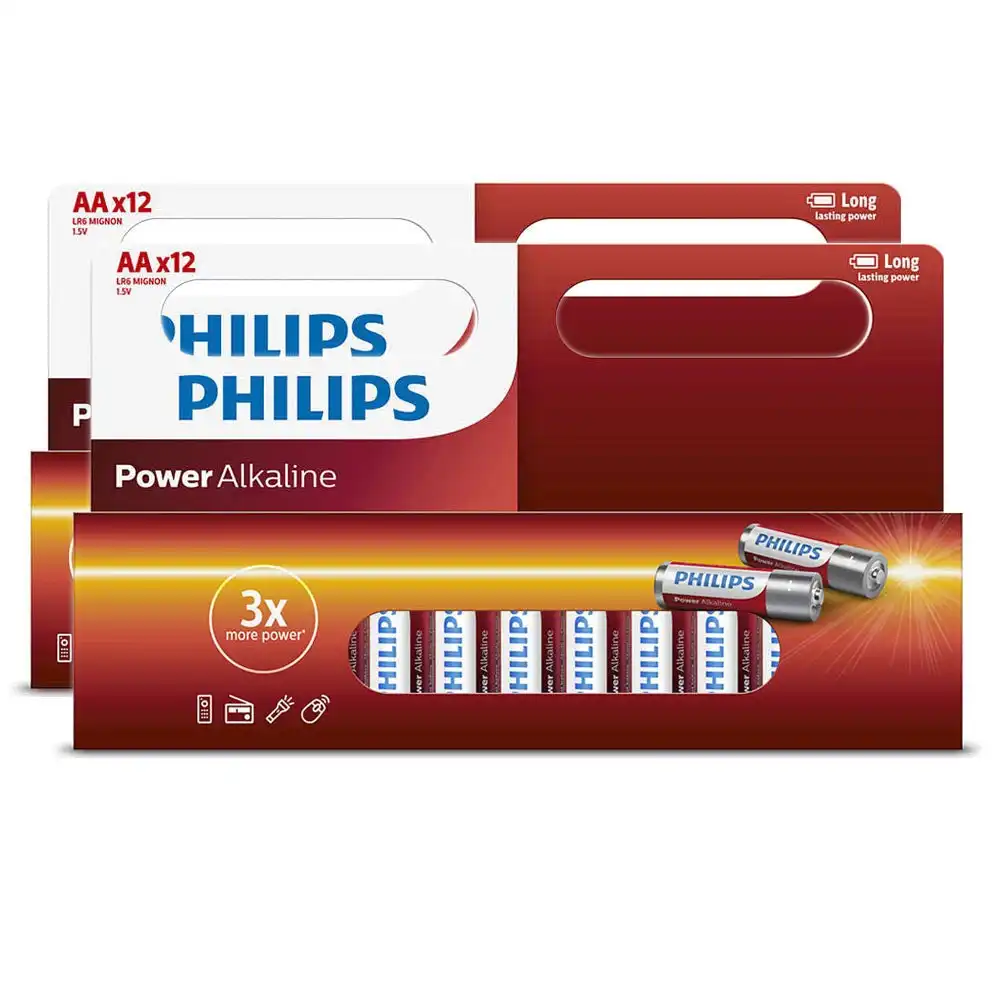 2x 12PK Philips AA Alkaline Single Use Battery 1.5V LR6 Long Lasting Batteries