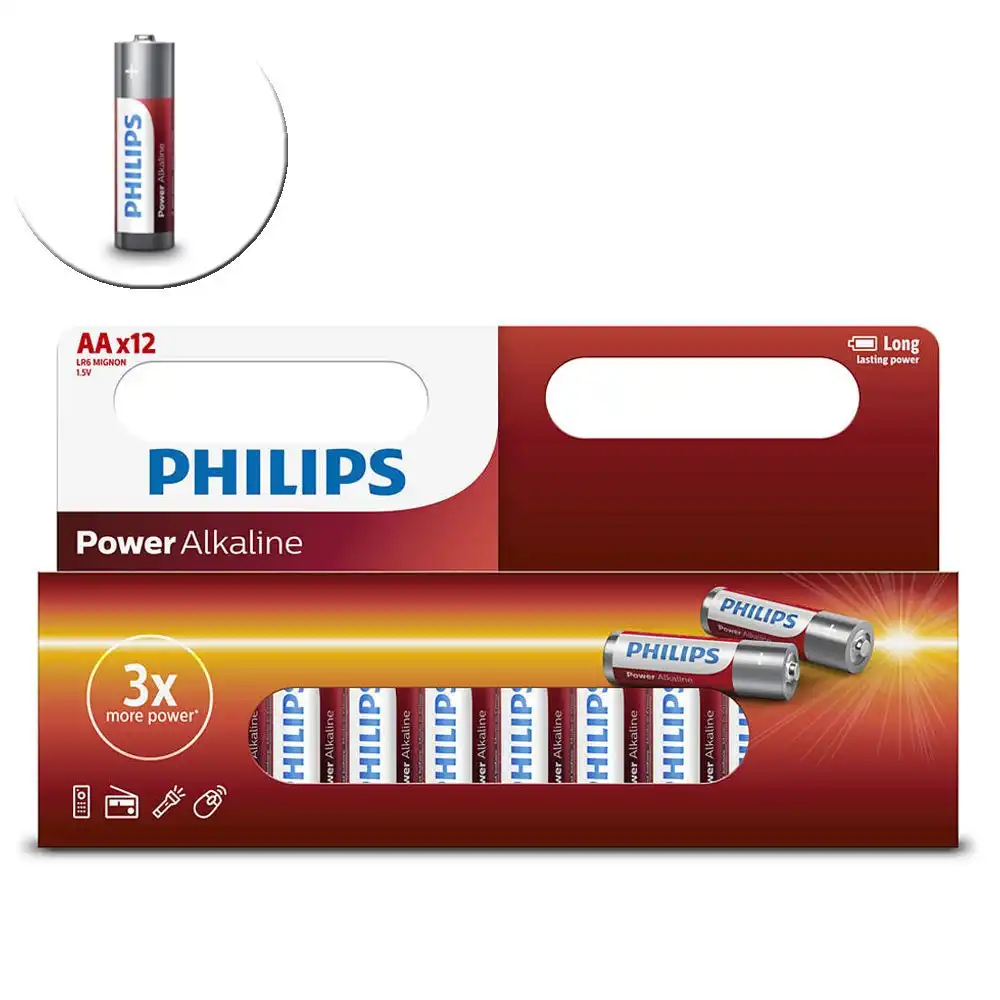 36PK Philips AA Alkaline Single Use Battery 1.5V LR6 Long Lasting Batteries