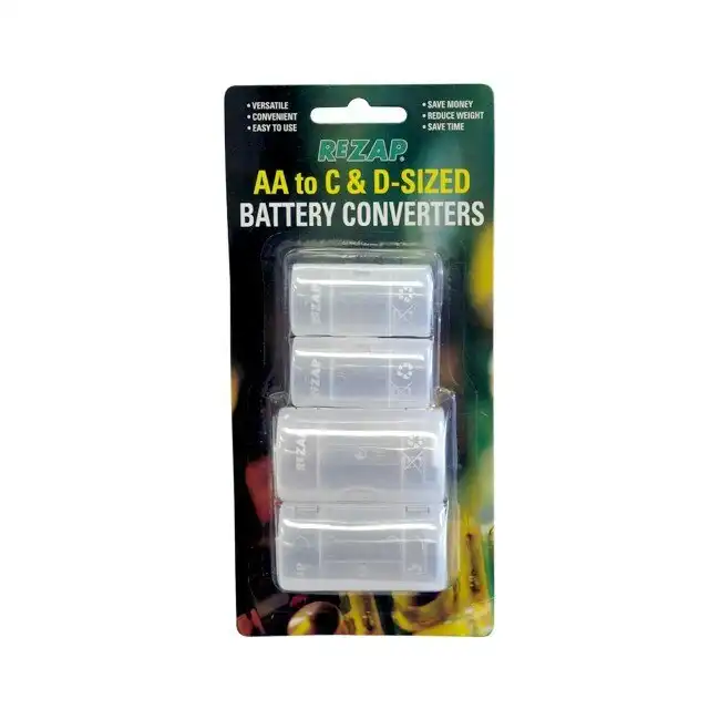 4x Rezap AA-C/D Home/Office Battery Holder/Case/Storage Converters Clear