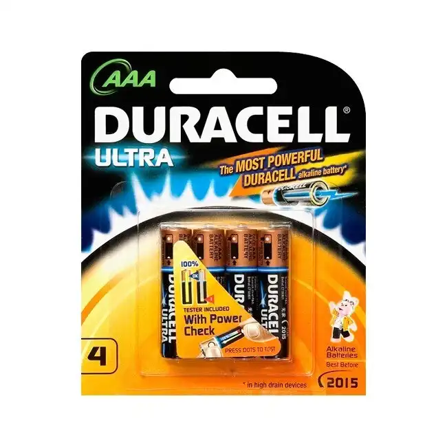 4pc Duracell Ultra AAA Alkaline Battery 1.5V Multi Purpose f/ Clocks/Toys/Radios