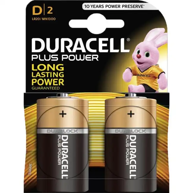 2pc Duracell Copper Top D Alkaline Battery 1.5V Multi Purpose for Clocks/Radios
