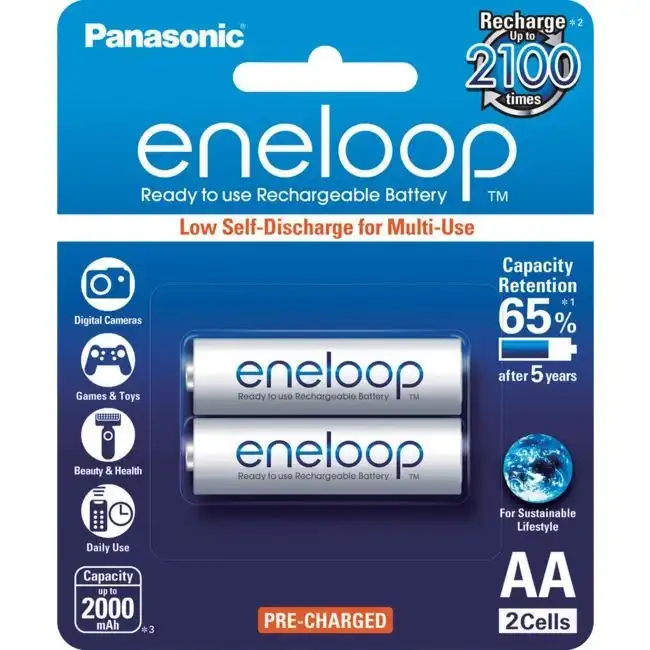 2PK Panasonic Eneloop AA 1.2V 2000mAh NiMH Rechargeable Reusable Battery f/Toys