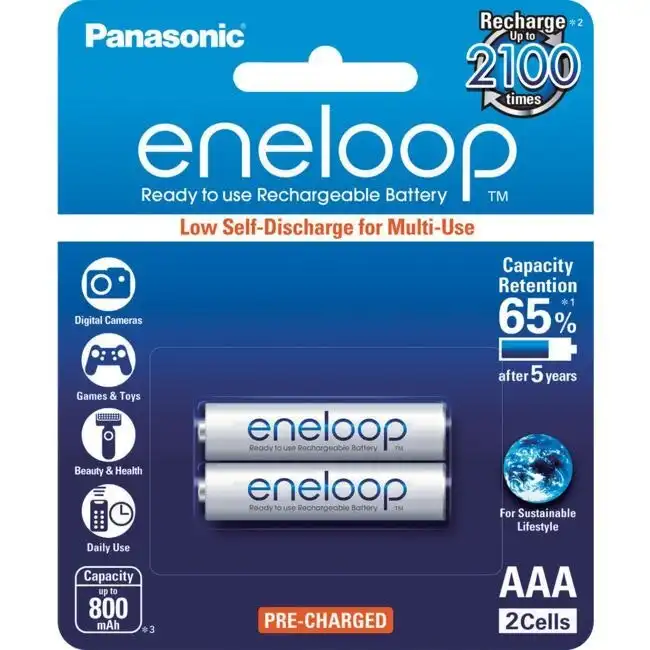 2PK Panasonic Eneloop AAA 750mAh NiMH Rechargeable Pre Charged Reusable Battery