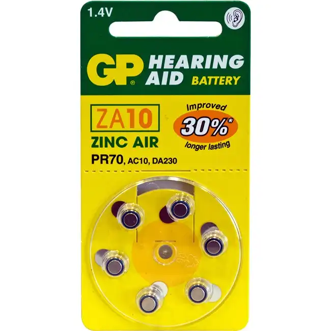 6pc GP 1.4V Zinc Air Size 10/PR70/AC10/DA230 Single Use Battery for Hearing Aids