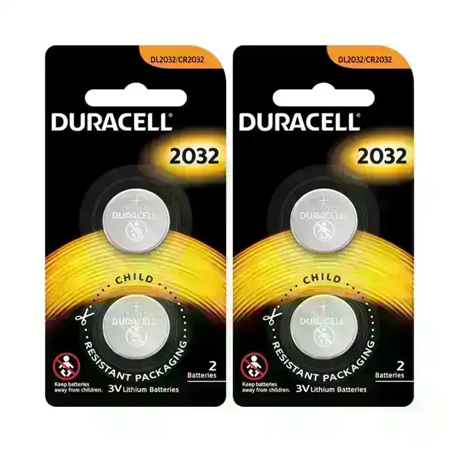 4pc Duracell 220MAH 3V DL2032/CR2032 Lithium Battery Button Cell/Coin for Watch