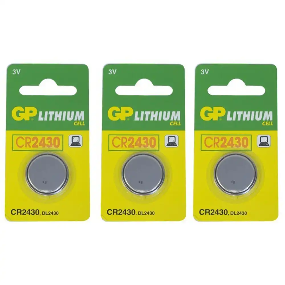 3pc GP 270MAH 3V DL2430/CR2430 Lithium Battery Button Cell/Coin f/ Small Devices