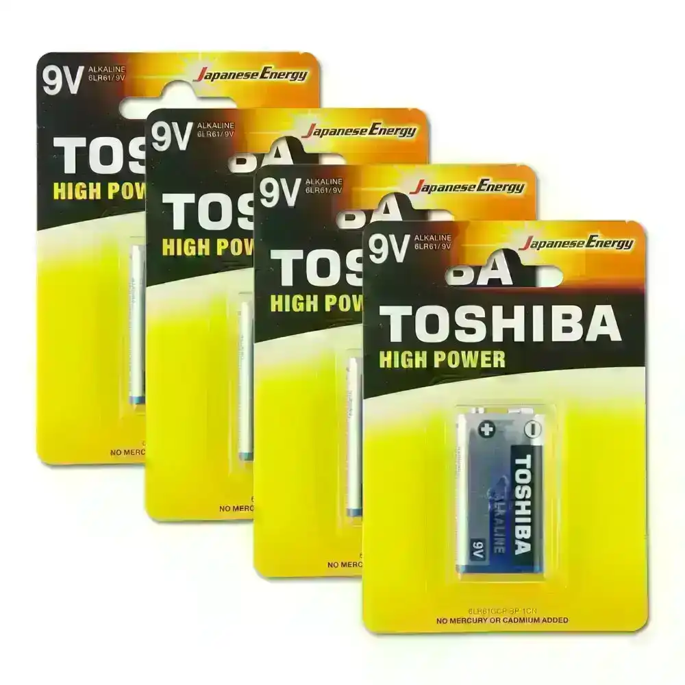 4x Toshiba 6LR61 Alkaline 9V Battery No Mercury/Cadmium Added Leakage Resistant