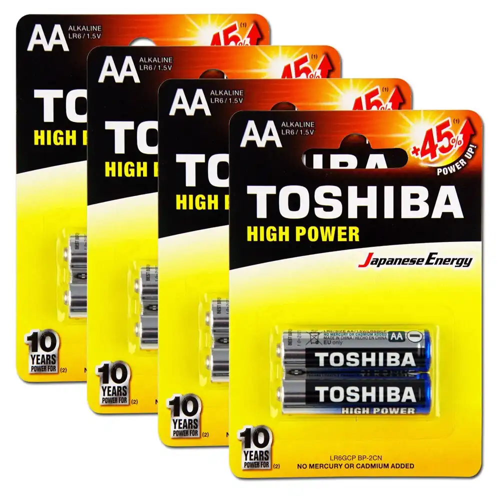 8pc Toshiba Alkaline AA Battery 1.5V Leakage Resistant No Mercury & Cadmium