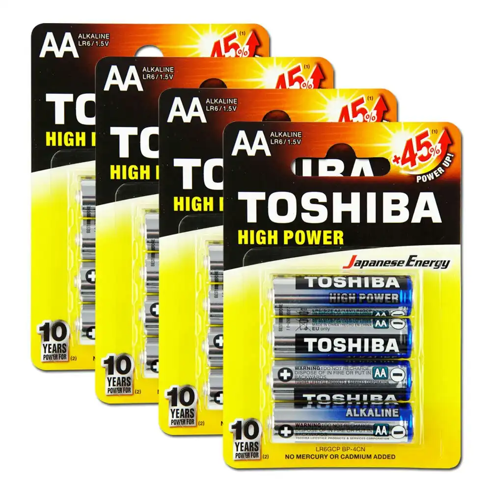 16pc Toshiba Alkaline AA Battery 1.5V Leakage Resistant No Mercury & Cadmium