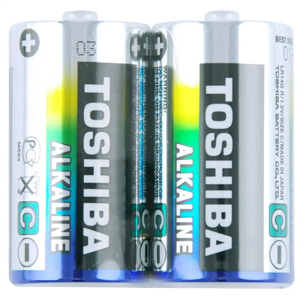 2pc Toshiba Alkaline Shrink C R14 Battery Cylindrical Power Multi-Use Batteries