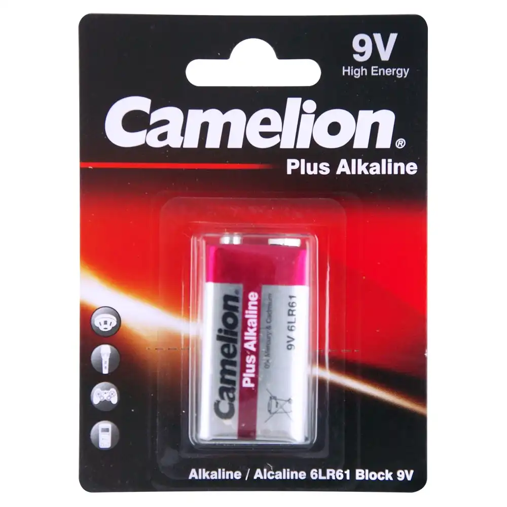 Camelion Plus Alkaline 6LR61 Block 9V Battery Power Cylindrical Long Lasting