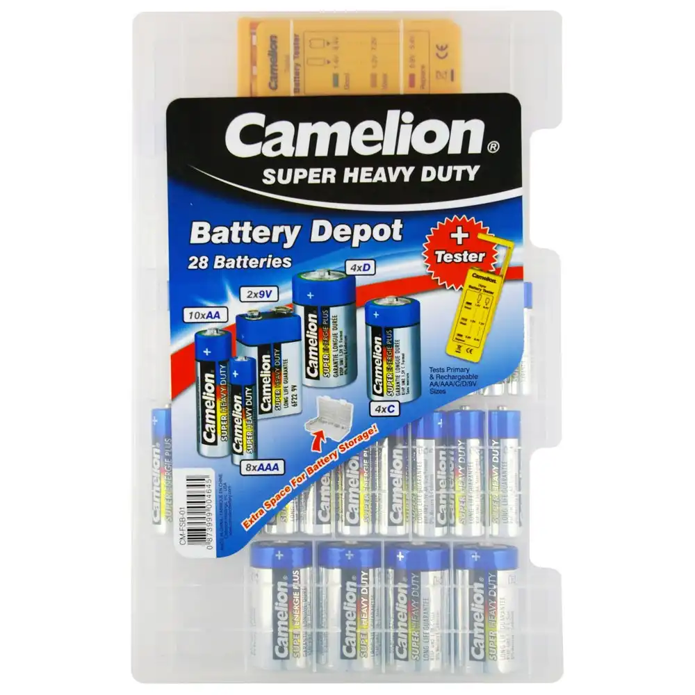 29pc Camelion Super Heavy Duty AA/AAA C/D Batteries/Battery Adapter/Tester Depot