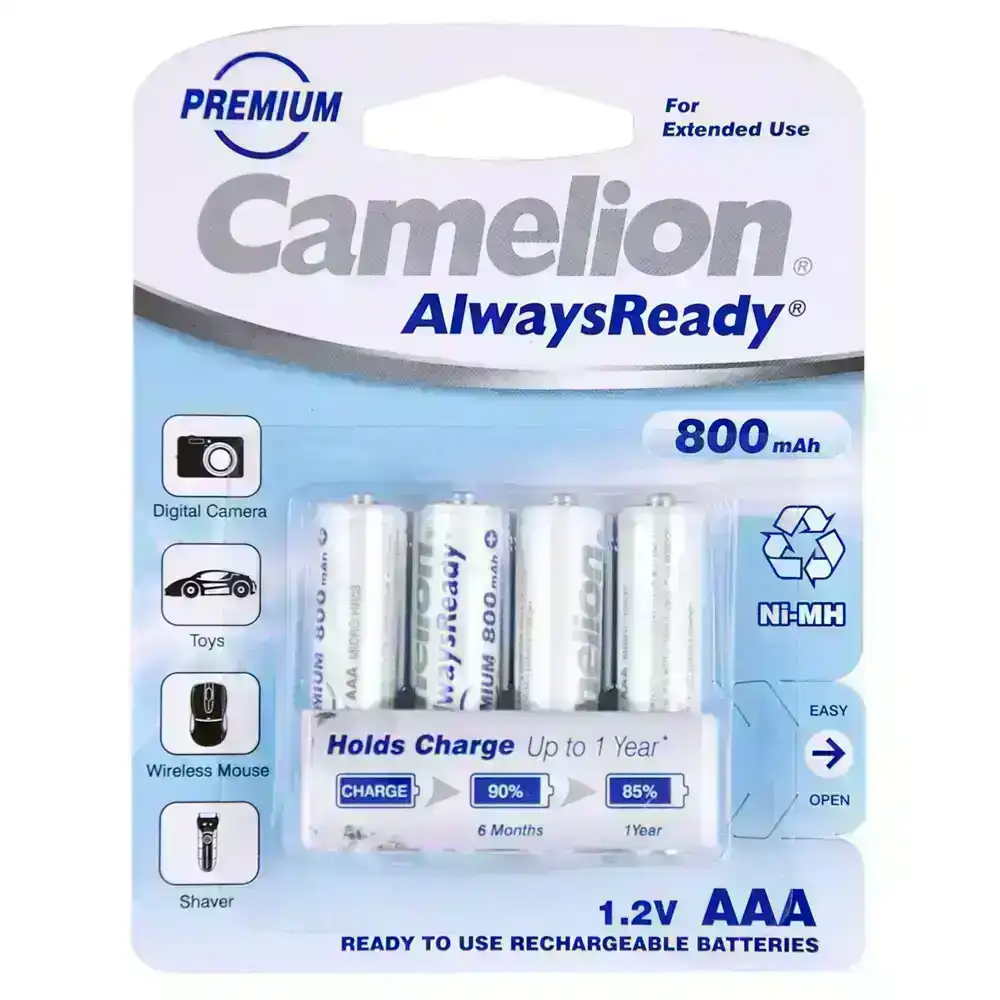 4pc Camelion Ni-MH AAA 1.2V Battery 800mAh Rechargeable HR03 Micro Batteries