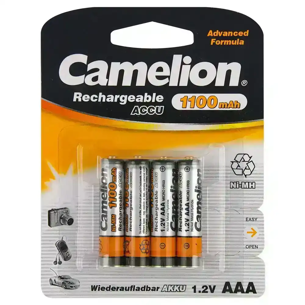 4pc Camelion Ni-MH AAA 1.2V Battery 1100mAh Rechargeable HR03 Micro Batteries