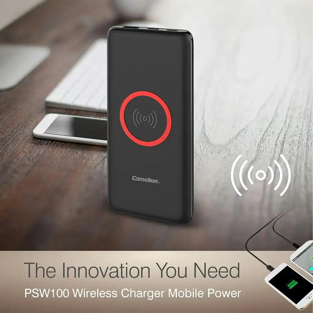 Camelion Portable 10000mAh Power Bank w/ Qi Wireless Charger for iPhone/Samsung