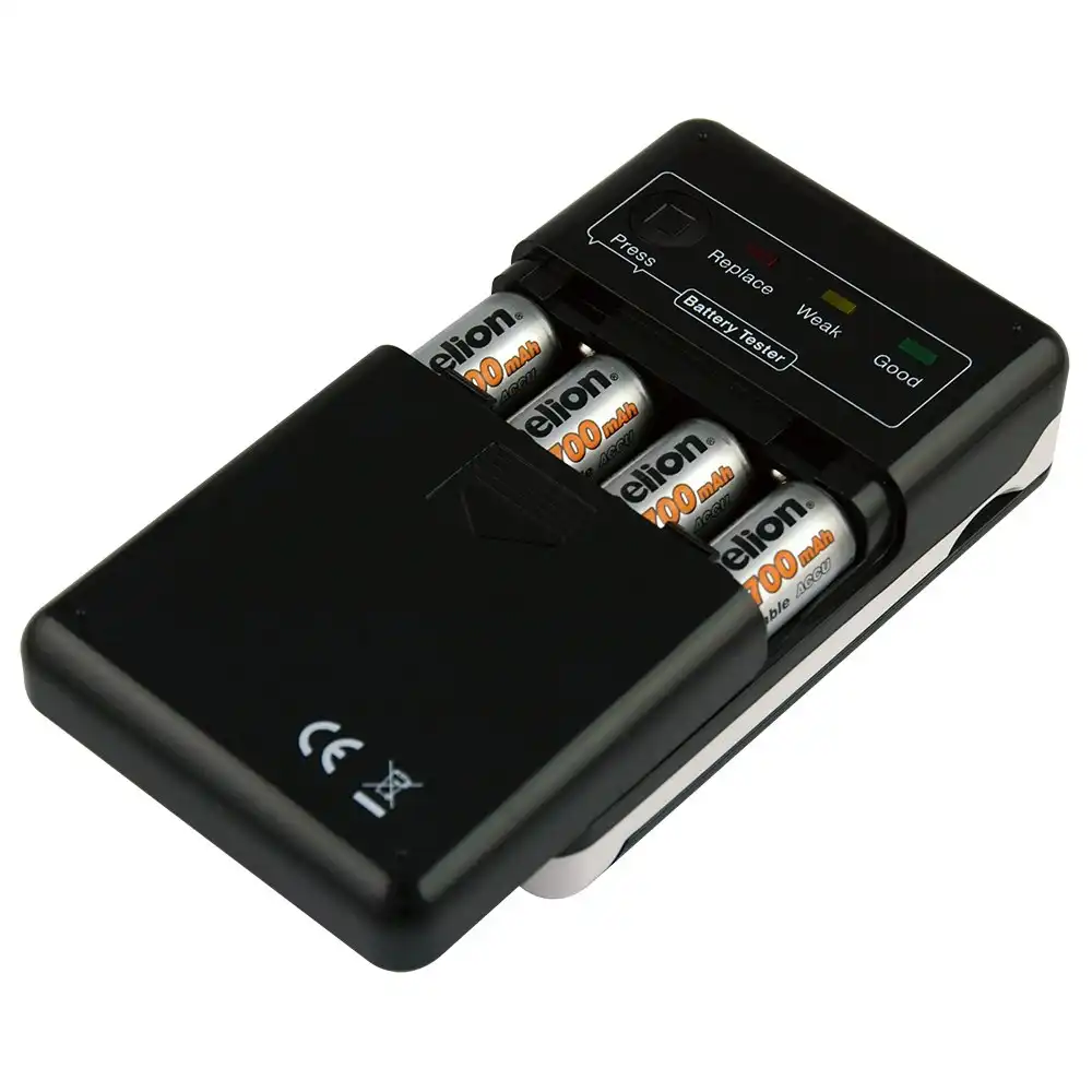Camelion Portable Solar Battery Charger/USB Power Bank/Tester for AA/AAA Black
